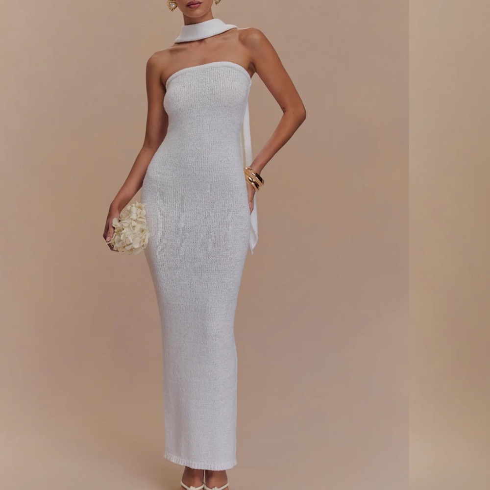 Meshki Andrea White Strapless Knit Dress